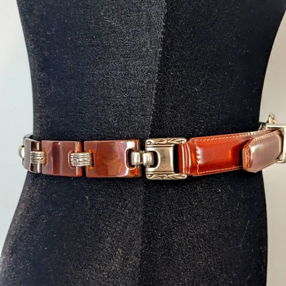 Brighton Vintage Y2K Brown Leather and Tortoise Shell Belt S - Picture 2 of 9